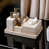 StoneHaven Travertin Badezimmer-Set – 6-teiliges Luxus-Waschbecken-Accessoire aus Naturstein