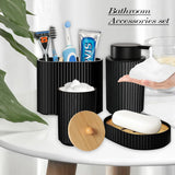 SchwarzÉlégance Premium Badezimmer-Accessoires Set – Modernes Organizer-Set mit Seifenspender & Zahnbürstenhalter