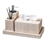 StoneHaven Travertin Badezimmer-Set – 6-teiliges Luxus-Waschbecken-Accessoire aus Naturstein