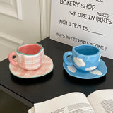 NordicSky handgeformte Keramik-Kaffeetasse & Untertasse