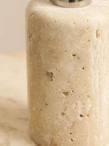 Wabi-Sabi Luxus Badezimmer-Set – Keramik & Travertin | Seifenspender, Mundspülbecher, Zahnputzbecher & Seifenschale