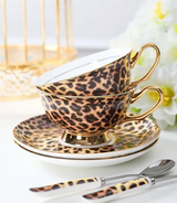 Retro-Leopardenmuster-Kaffeetasse mit Untertasse – Elegantes Espresso- & Teeservice