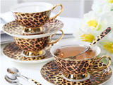 Retro-Leopardenmuster-Kaffeetasse mit Untertasse – Elegantes Espresso- & Teeservice