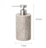 Natürliche Silbergraue Cave-Stone Luxus-Badaccessoires-Set – Seifenspender in Marmoroptik, Shampooflasche, Taschentuchbox & Ablage