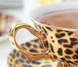 Retro-Leopardenmuster-Kaffeetasse mit Untertasse – Elegantes Espresso- & Teeservice