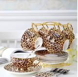 Retro-Leopardenmuster-Kaffeetasse mit Untertasse – Elegantes Espresso- & Teeservice