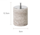 Natürliche Silbergraue Cave-Stone Luxus-Badaccessoires-Set – Seifenspender in Marmoroptik, Shampooflasche, Taschentuchbox & Ablage