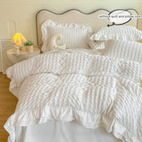Koreanische Spitzen-Seersucker Luxus-Bettwäsche – Atmungsaktives TWILL-Bettbezug-Set mit edler Spitzenverzierung (3-teilig, ohne Füllung)