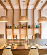 ZenGlow Naturé – Handgewebte Retro Bonbon Hängeleuchte aus Hanfseil und Rattan | Japanisches Design