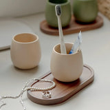 Europäisches Elegantes Eierschalen-Keramik-Becher-Set – Luxuriöse Kreative Badezimmeraccessoires mit Ablage