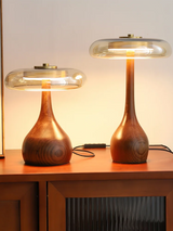 Andi Französische Walnuss Glas Tischlampe – Künstlerische Pilzlampe