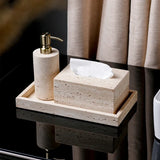 StoneHaven Travertin Badezimmer-Set – 6-teiliges Luxus-Waschbecken-Accessoire aus Naturstein