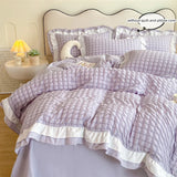 Koreanische Spitzen-Seersucker Luxus-Bettwäsche – Atmungsaktives TWILL-Bettbezug-Set mit edler Spitzenverzierung (3-teilig, ohne Füllung)