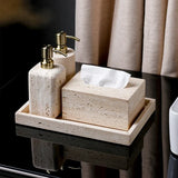 StoneHaven Travertin Badezimmer-Set – 6-teiliges Luxus-Waschbecken-Accessoire aus Naturstein