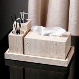 StoneHaven Travertin Badezimmer-Set – 6-teiliges Luxus-Waschbecken-Accessoire aus Naturstein