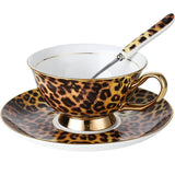 Retro-Leopardenmuster-Kaffeetasse mit Untertasse – Elegantes Espresso- & Teeservice