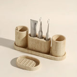 Luxuriöser Kalkstein-Zahnbürstenhalter- und Seifenspender-Set