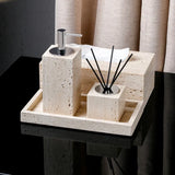 StoneHaven Travertin Badezimmer-Set – 6-teiliges Luxus-Waschbecken-Accessoire aus Naturstein