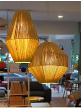 ZenGlow Naturé – Handgewebte Retro Bonbon Hängeleuchte aus Hanfseil und Rattan | Japanisches Design