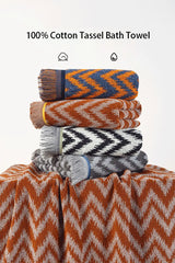 Premium Baumwoll-Badetuch mit Quasten – Weich gestreiftes Strand- & Badetuch