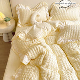 Koreanische Spitzen-Seersucker Luxus-Bettwäsche – Atmungsaktives TWILL-Bettbezug-Set mit edler Spitzenverzierung (3-teilig, ohne Füllung)