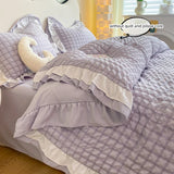 Koreanische Spitzen-Seersucker Luxus-Bettwäsche – Atmungsaktives TWILL-Bettbezug-Set mit edler Spitzenverzierung (3-teilig, ohne Füllung)