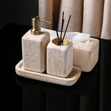 StoneHaven Travertin Badezimmer-Set – 6-teiliges Luxus-Waschbecken-Accessoire aus Naturstein