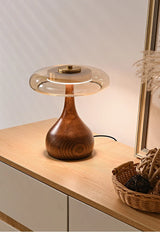 Andi Französische Walnuss Glas Tischlampe – Künstlerische Pilzlampe