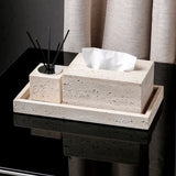 StoneHaven Travertin Badezimmer-Set – 6-teiliges Luxus-Waschbecken-Accessoire aus Naturstein