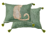 CA-Stil Luxuriöser Leoparden-Kissenbezug – Vintagegrüner Panthera-Zierkissenbezug